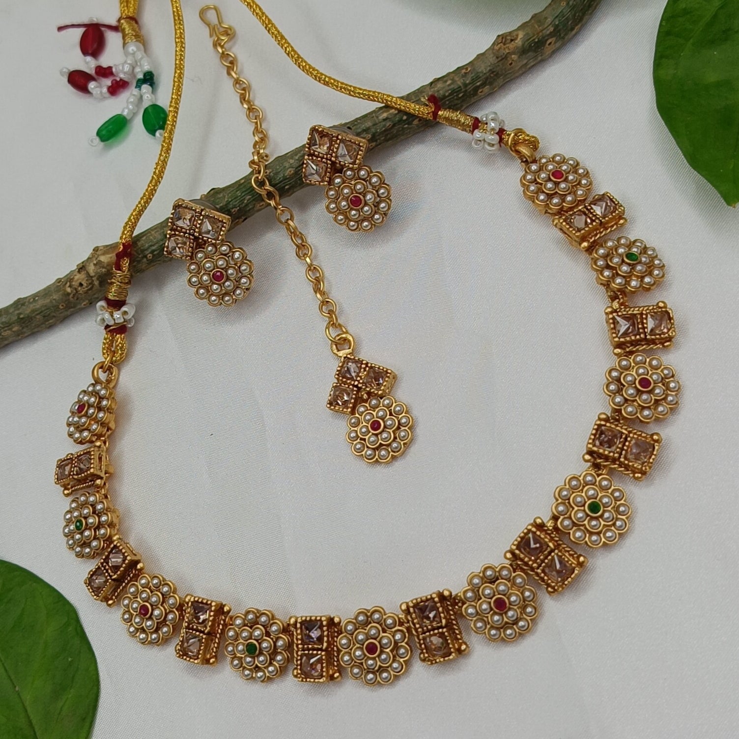 Premium Quality Gold Plated Necklace Set With Earring and Maangtika (CODE:M7)