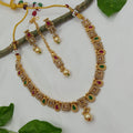 Gold Plated Multicolor Necklace Set With Earring and Maangtika