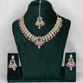 Shadow Stone Mehandi Polished Necklace Set WIth Earring and Maangtika ( CODE: B11)