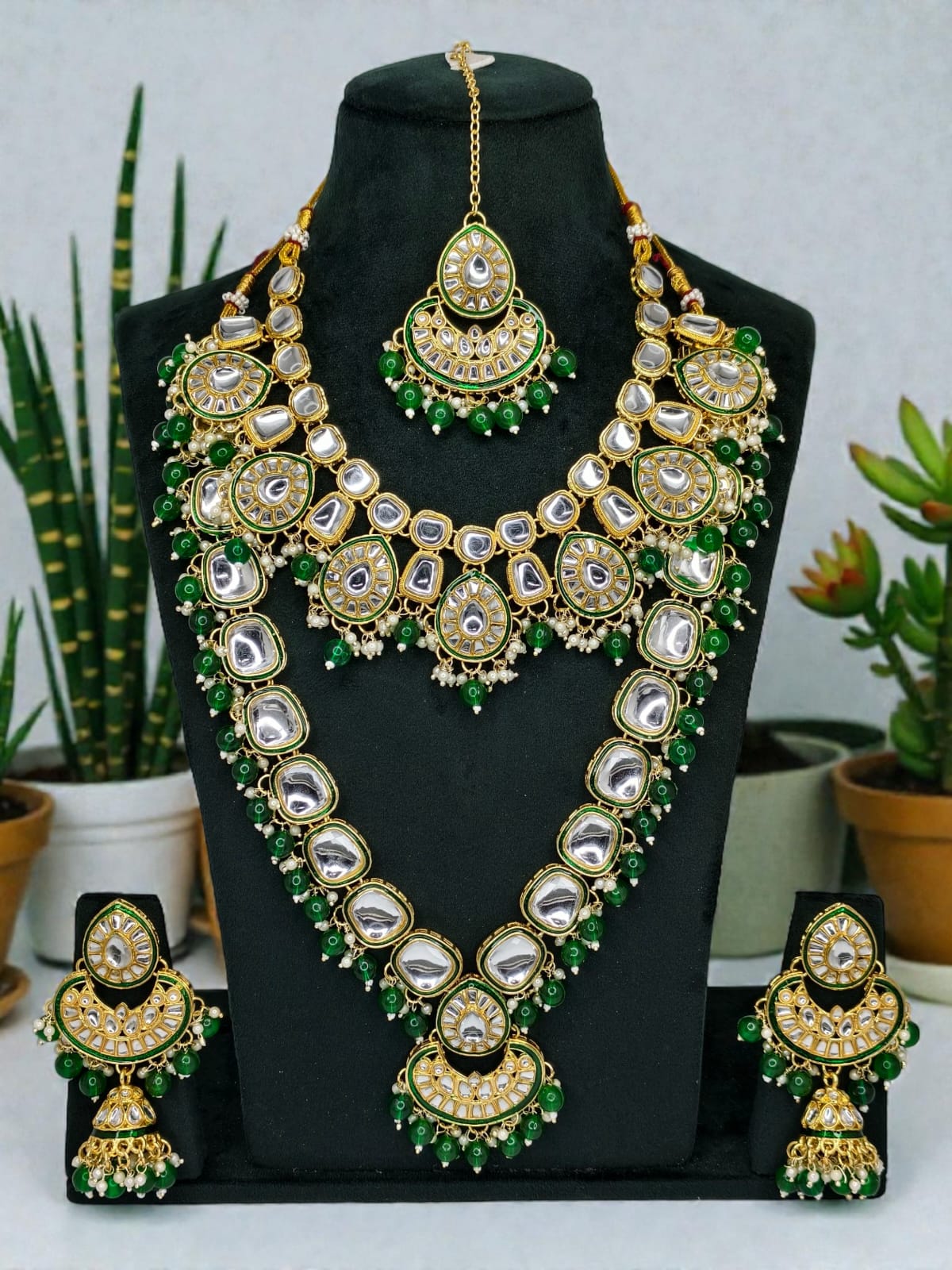 Gold Plated Green Bridal Set