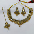 Shadow Stone Mehandi Polished Necklace Set With Earring and Maangtika ( CODE: B11)