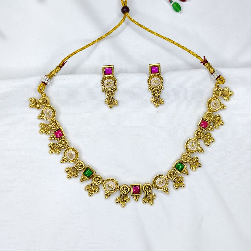 Premium Quality Gold Plated Necklace Set With Meenakari Work (CODE: 4001)