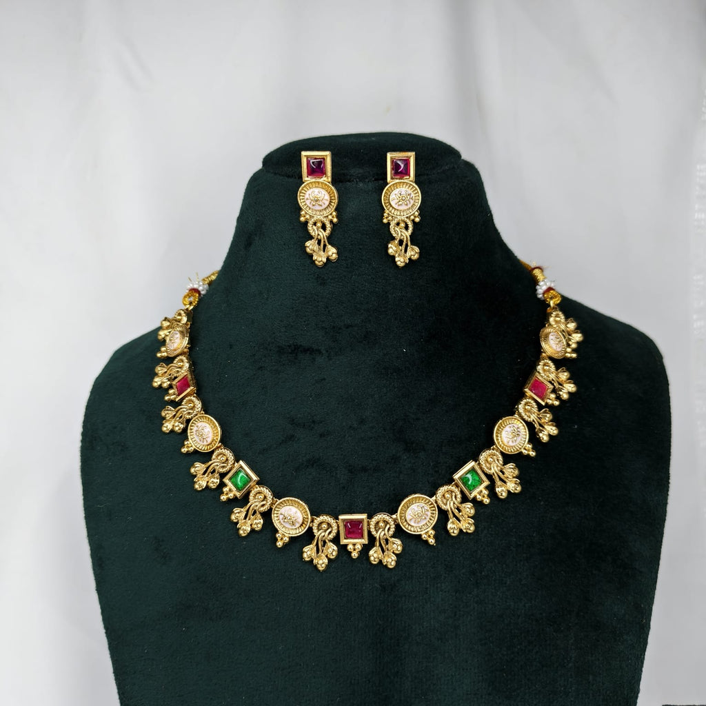 Premium Quality Gold Plated Necklace Set With Meenakari Work (CODE: 4001)